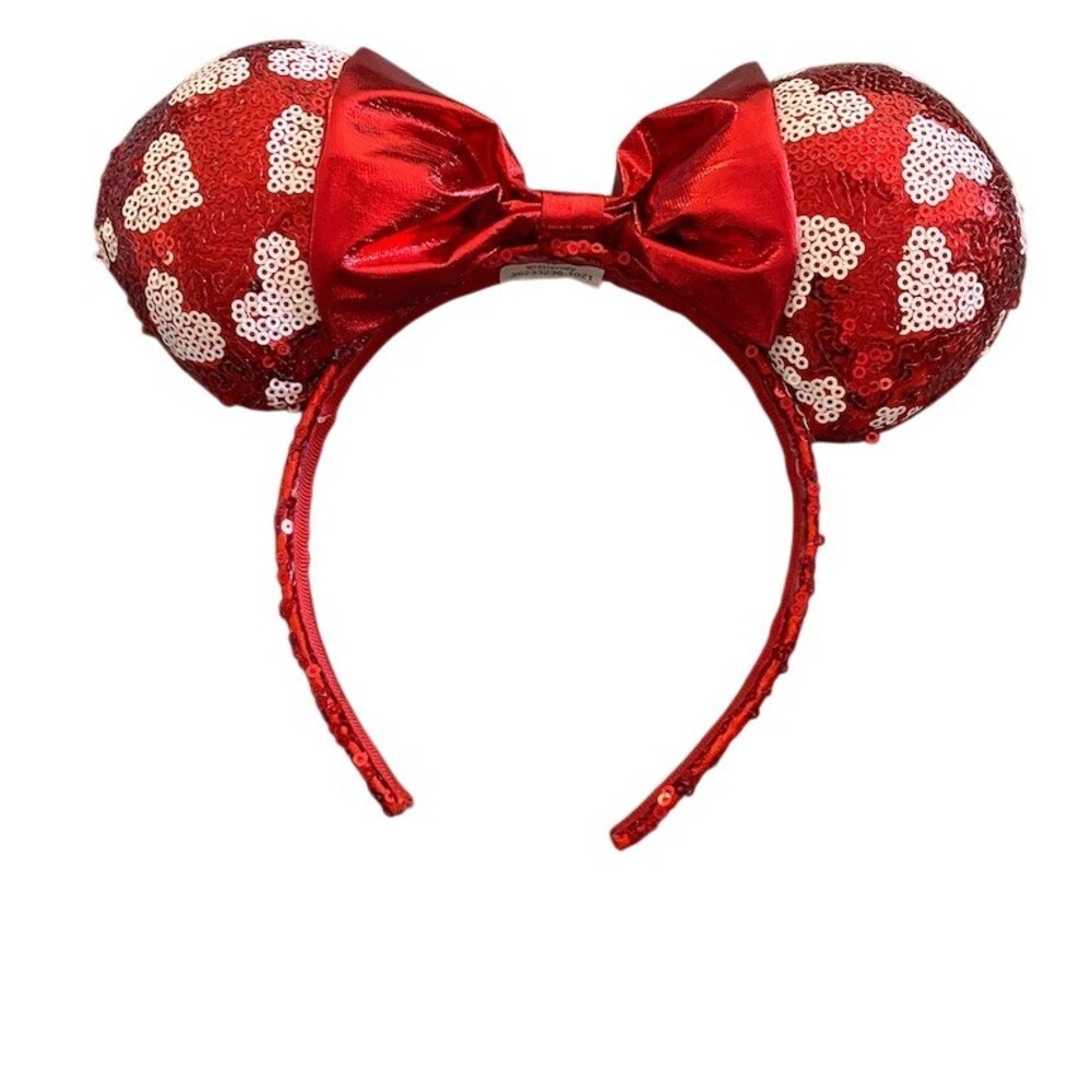 Disney Parks Minnie Mouse Ears  Red Sequin Hearts Bow Valentine